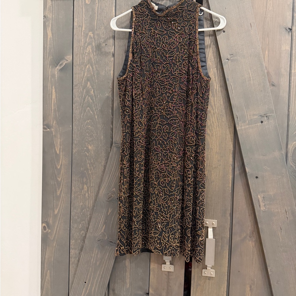 Gorgeous Beaded Niteline Black and Gold Maxi Dress